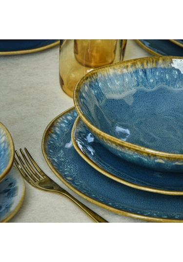 Keramika Shizen Mavi Organik Yemek Takımı 18 Parça 6 Kişilik Q39 Açık Mavi