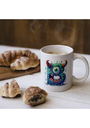 B Harfi Bardak, Sevimli Canavarlar Harflı Bardak Hediyesi Porselen Beyaz