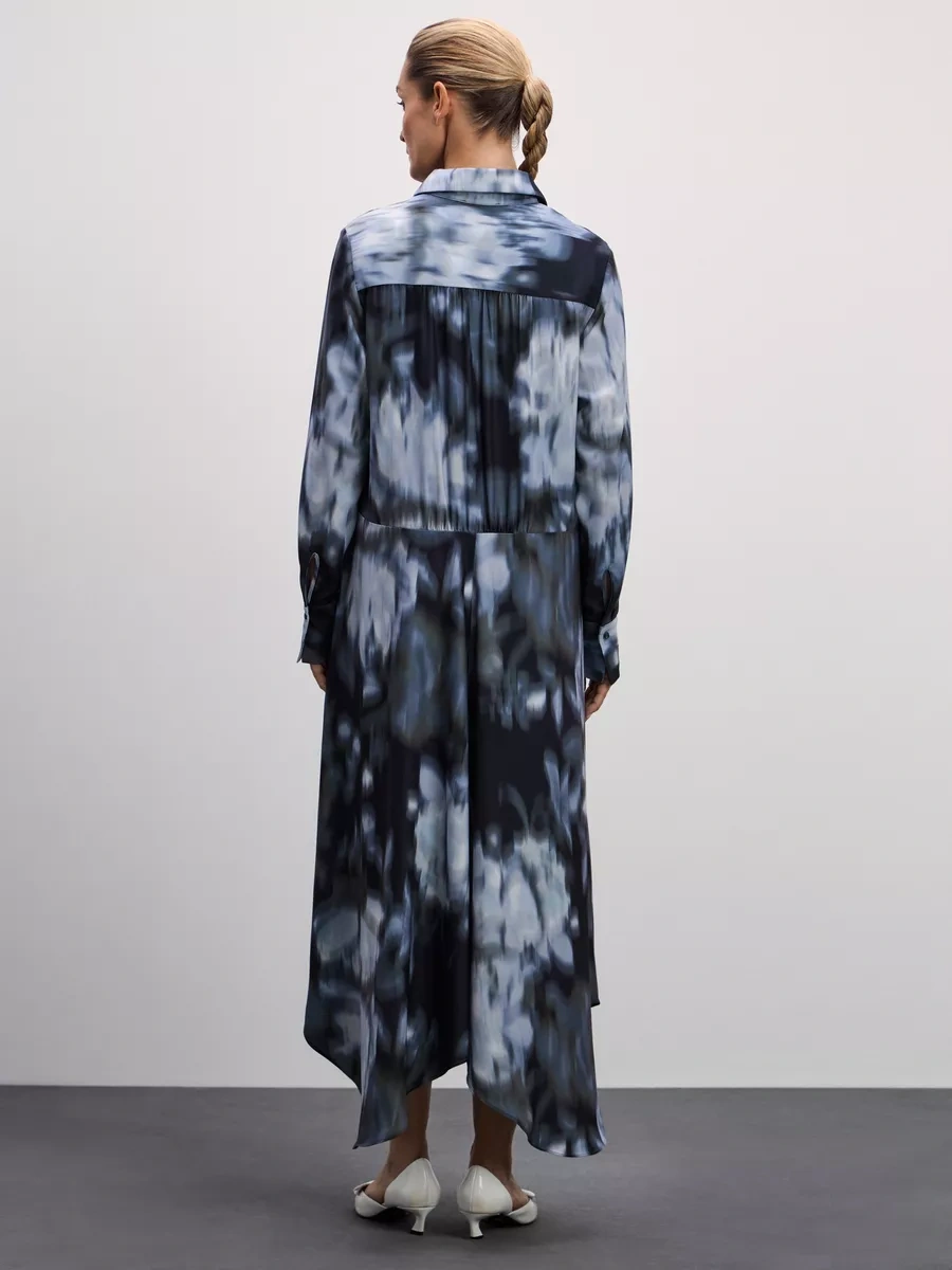 Zarına Asimetrik Kesimli Baskılı Uzun Elbise 246032458 Siyah