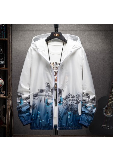 Açık Mavi Maıta Moda Yaz Ince Güneş Koruyucu Ceket Erkekler Ve Kadınlar Trend Baskı Degrade Rahat Ceket Açık Mavi
