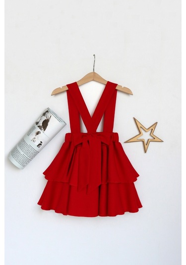 Kız Çocuk Helen Kırmızı Askılı Kat Kat Bağlama Jile Elbise