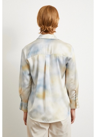 Ebruli Desen Saten Gömlek Buz Mavisi Buz Mavisi