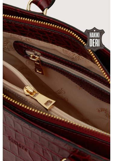 Hakiki Deri Kadın El Çantası Kırmızı Kroko Smr7922 Kırmızı Kroko