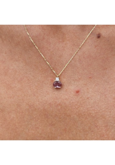 1.15ct Sultanayt 0,20ct Pırlanta Signty Sade Modern Tasarım Minimal Doğal Taşlı 14 Ayar Altın Kolye