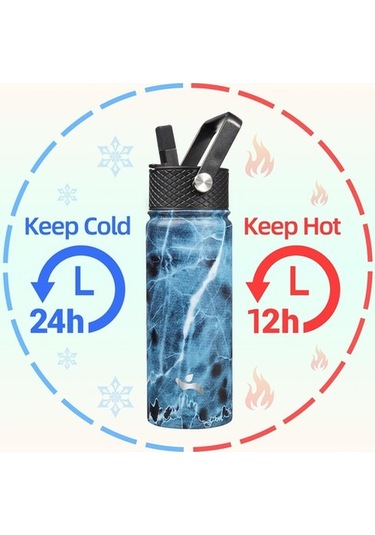 Yalıtımlı Su Şişesi 18 Oz Paslanmaz Çelik Su Şişesi 3 Kapaklı Spor Şişe Mermer Okyanus 2f6rkq Diğer