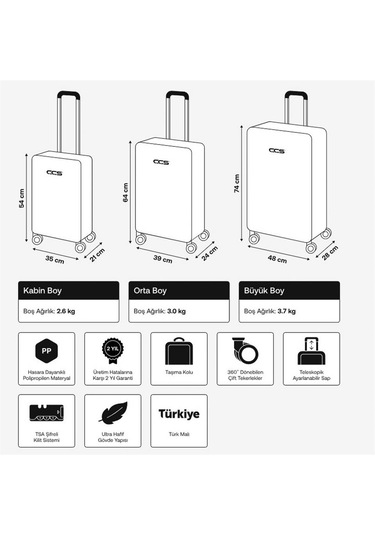 Ççs 5235 Polipropilen 3 Lü Valiz Seti Bordo