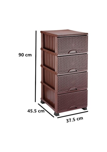 Omnipazar Elf-296 Hasır Desen Plastik Mutfak Komidin Sebzelik 4 Katlı Kahverengi