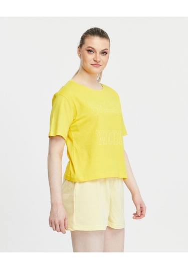 Bella Dossi Pamuklu Kısa Kollu Baskılı Kadın Şortlu Yazlık Pijama Takımı Limon Sarı