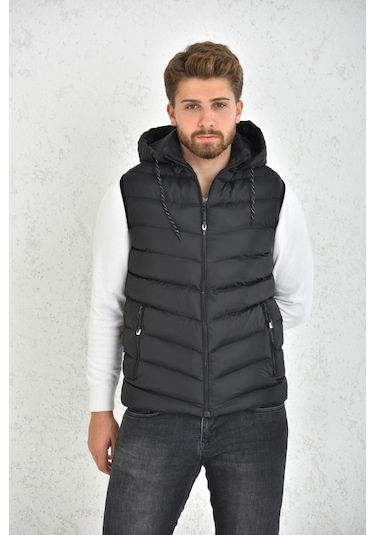 Wapp Unisex Siyah Jel Dolgu Kapüşonlu Şişme Yelek