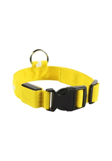 Geeroyoo Gece Görünürlüğü Artıran Suya Dayanıklı Led Nylon Köpek Tasması - Sarı, S Boy Sarı