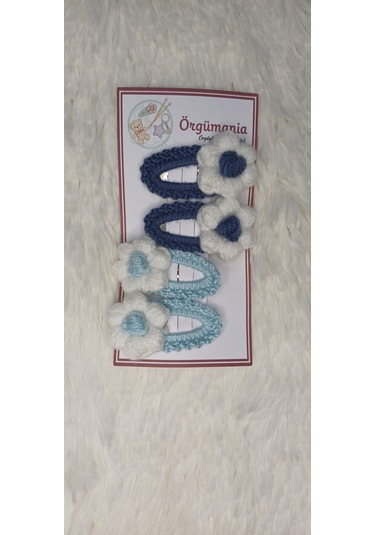 Amigurumi Toka - Çıtçıtlı El Örgüsü Toka 2 Çift Koyu Mavi - Açık Mavi