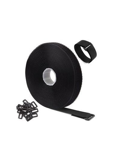 25 Döngülü Ve Kablo Yönetimi İçin Cırt Cırtlı 5 M Siyah Ayarlanabilir Yeniden Kullanılabilir Kablo Bağları/kayışları 5 M X 2 Cm, Siyah