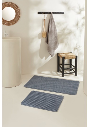 Karaca Home Ekose Embos 2'li Banyo Paspası İndigo Indigo
