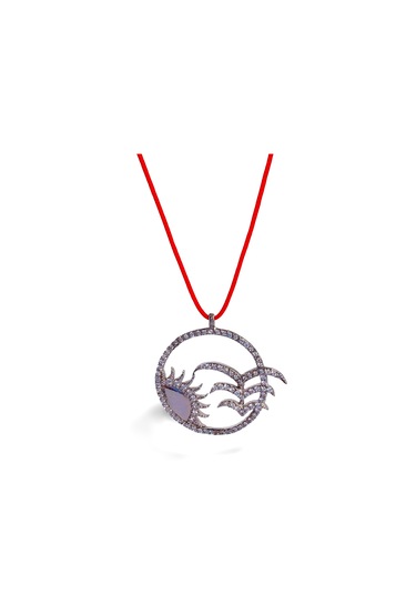 925 Ayar Gümüş Kırmızı İp Güneş Madalyon Tasarım Kadın Choker Kolye Gümüş