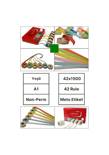 Meto Etiket Yeşil 42 Rulo 42x1500 A1 Fiyat Etiketi Tabanca Etiketi 1