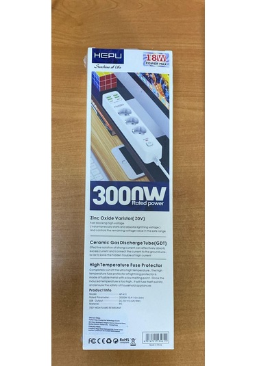 Hepu Hp-h11 3'lü 2mt 4usb-a 2type-c Hızlı Şarjlı Akım Korumalı Priz