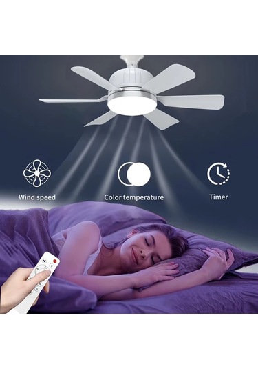 Motion003 Uzaktan Kumandalı 40w Beyaz Akıllı Tavan Vantilatörü Işığı Beyaz Altı Bıçaklı Fan Işık 3 Hız Ayarlı E27 Tabanlı 3000k 6500k