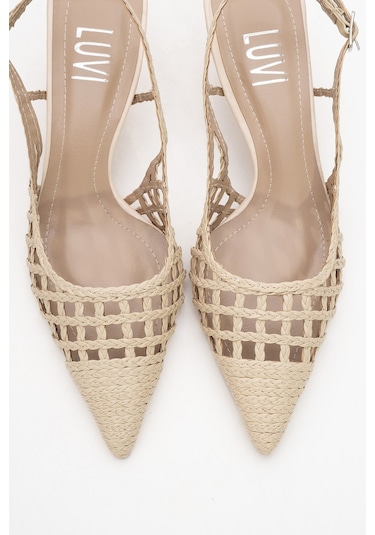 Luvishoes Luvi Shoes Heaven Bej Örme Arkası Açık Kadın Kısa Topuklu Ayakkabı Bej