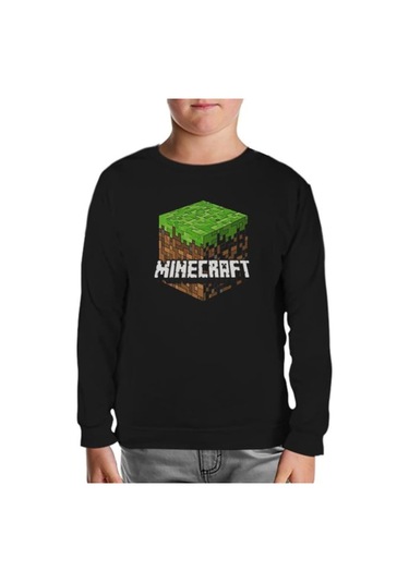 Lord Tshirt Minecraft - Cube Siyah Çocuk Sweatshirt Siyah