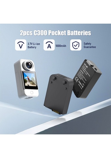 Monyee Sjcam C300 Şarj Cihazı - Çift Yuvalı, Led Göstergeli, Micro Usb & Type C Girişli, 2 Adet 1000mah Pil Dahil