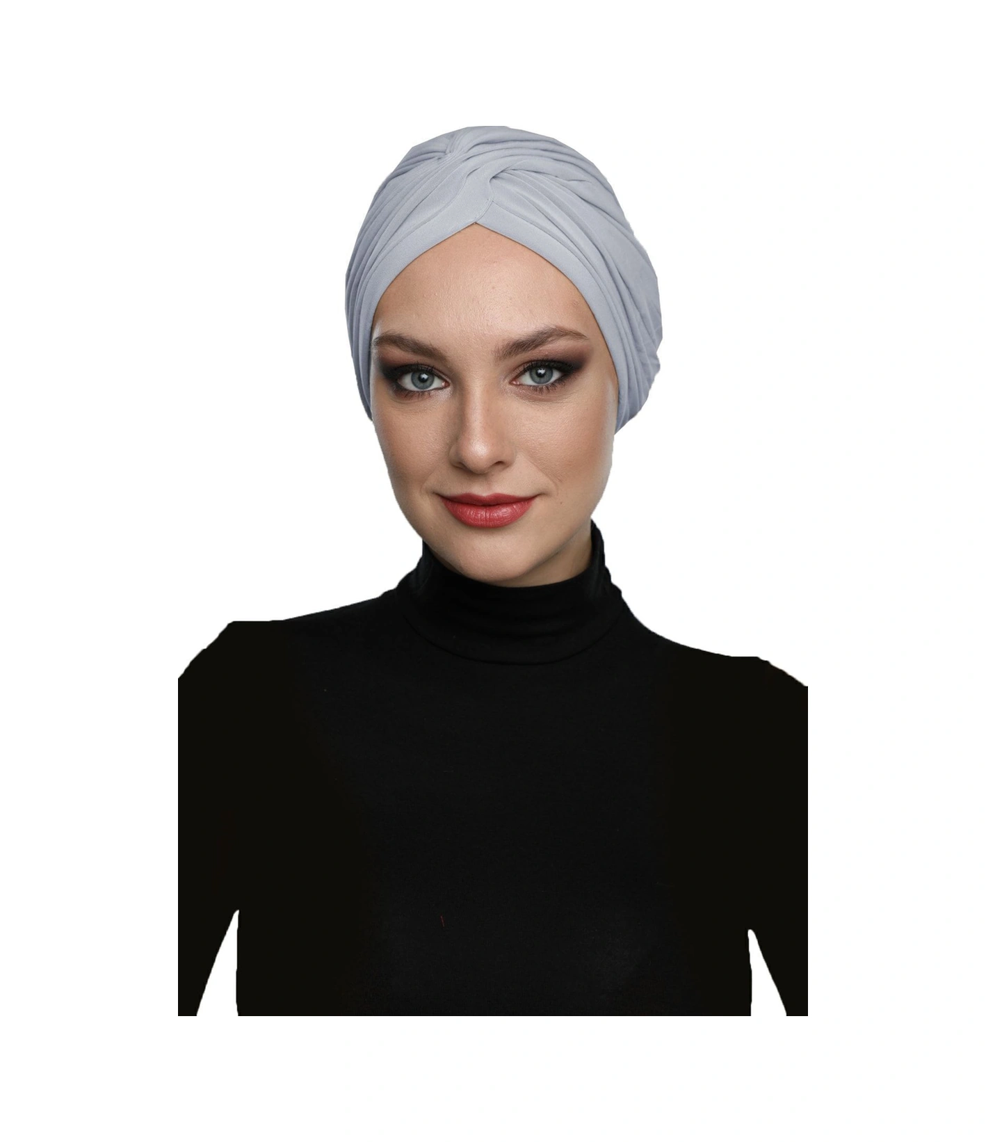 Çapraz W Nervürlü Ensesi Bantlı Açık Gri Hazır Türban Tesettür Havuz Bonesi Açık Gri