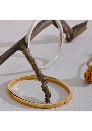 Gümüş Eetit 60mm Su Geçirmez 316l Paslanmaz Çelik Yuvarlak Pürüzsüz Bilezik Bileklik Kadın Minimalist 18 K Altın Renk Doku Charm Takı Gümüş