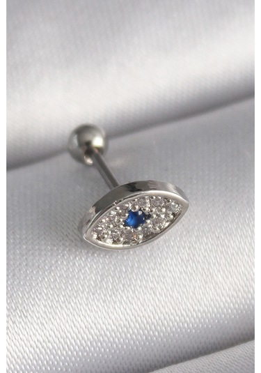 316l Çelik Gümüş Renk Zirkon Taşlı Göz Tragus Piercing