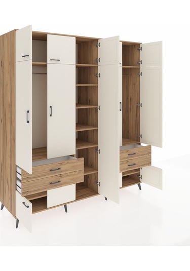 Kronos Dolap 12 Raflı 4 Çekmeceli 2 Askılı 220x59x243 Çam-aytaşı/çam Aytası/atlas Çam