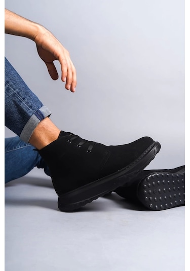 Slw204 Franca Bağcıklı Süet Erkek Spor Bot St Siyah Siyah