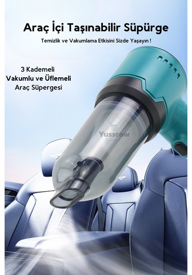 Yeni Araç Içi Süpürge 2 In 1 16000pa 3 Kademeli Vakumlu Üflemeli Araç Süpergesi Pro-hl-126 Mavi