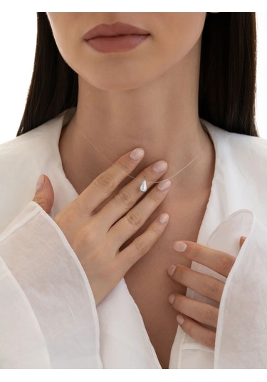 Sılverme Gümüş İpli Damla Kolye, 925 Ayar Gümüş 345917091