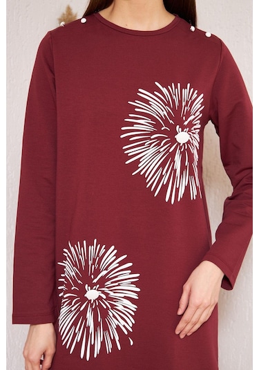 Darlin Moda Bordo Baskılı Düğme Detaylı Tunik DM60346 Bordo
