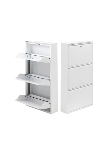 Kilitli 3'lü Metal Ayakkabılık - Beyaz