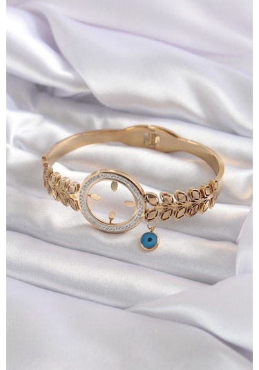 Ezoconcept 316l Çelik Gold Renk Çeyrek Takılabilen Zirkon Taş Detay Kadın Kelepçe Altın