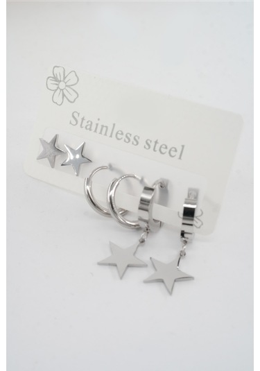 Kadın 316 L Paslanmaz Çelik Kararmaz 6'lı Küpe Seti S0041