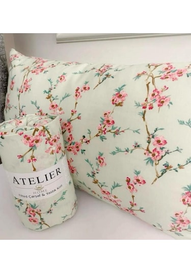 Niğtex Çiçekli Battal Boy Lastikli Çarşaf Seti Pembe - Yeşil