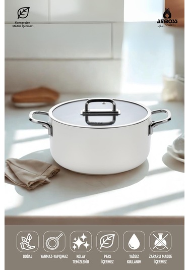 Sera Nova Seramik Yanmaz Yapışmaz Tencere 20 Cm Beyaz Beyaz