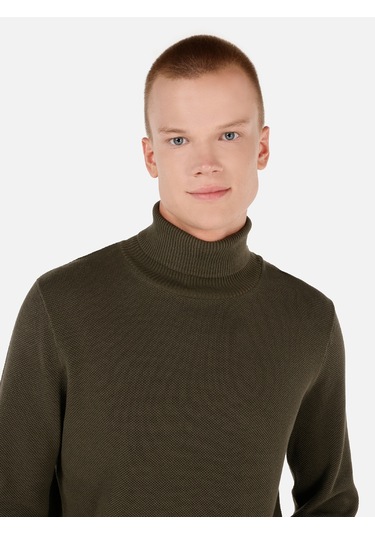 Colins Regular Fit Turtle Neck Yeşil Erkek Kazak Cl1064879 Haki