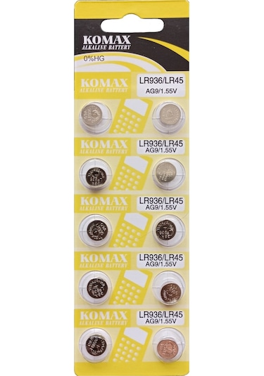 Komax AG9 LR936/LR45 394 1.55V Alkalin Düğme Pil 10'lu