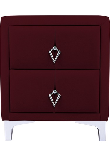 Harmony Silver Iki Çekmeceli Komodin- Yatak Odası Kumaş Döşemeli 2 Kapaklı Komodin Modeli Bordo