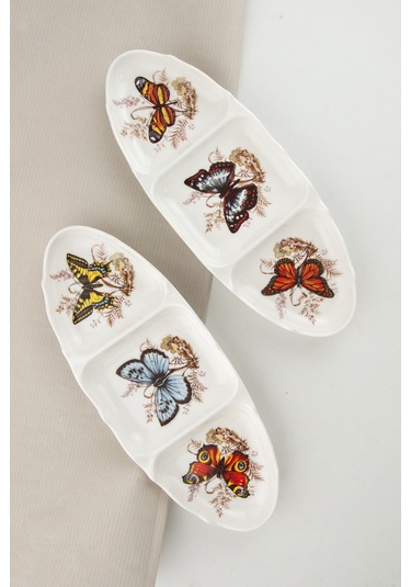 Butterfly 2 Adet Bölmeli Porselen Tabak