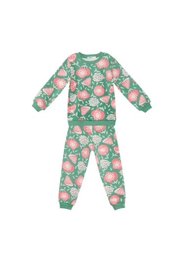 Denokids Pembe Çiçekli Kız Bebek Eşofman Takım - Yeşil