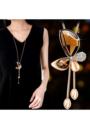 Tcherchi Sarı Kelebek Şekli Parlak Kolye Altın