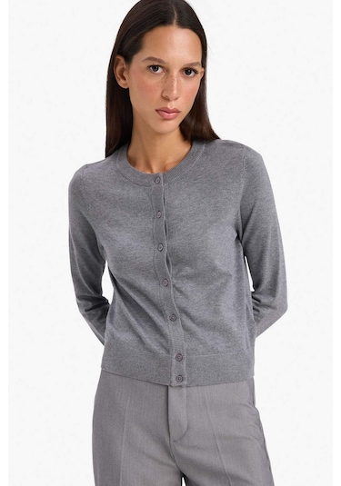 Defacto Regular Fit Bisiklet Yaka Hırka D6282ax25augr456 Gri