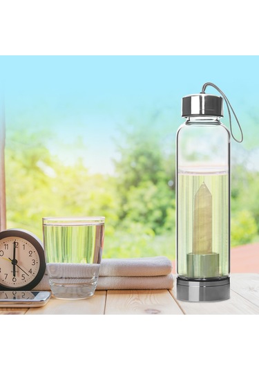 Hallow Kristal Cam Su Şişesi Çıkarılabilir Taşlı Merkezli Pembe 550 ML