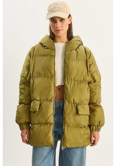Shade Kadın Kapüşonlu Oversize Yarasa Kol Şişme Mont 60283686 - Yeşil