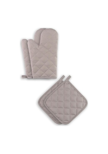 Yanmaz Ve Isıya Dayanıklı Fırın Eldiveni Ve Tutacak 2 Eldiven, 2 Tutacak Açık Gri