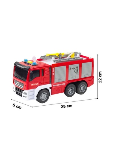 Sürtmeli 1:12 Sesli Işıklı Su Püskürtmeli Çift Merdivenli Full Fonksiyon Eğitici Çocuk Oyuncak Itfaiye Arabası