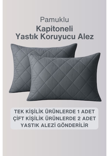 Yatak Ve Yastık Alezi Seti Pamuklu Kapitone Fitted Full Kenar Yatak Koruyucu Gri Gri