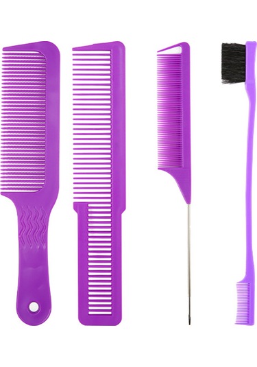 Shineyee Saç Şekillendirme İçin Abs Malzemeden 4 Parça Saç Fırçası Ve Tarak Seti - Mor Renk, Isıya Dayanıklı, Statik Önleyici, Seyahat Boyutu.
